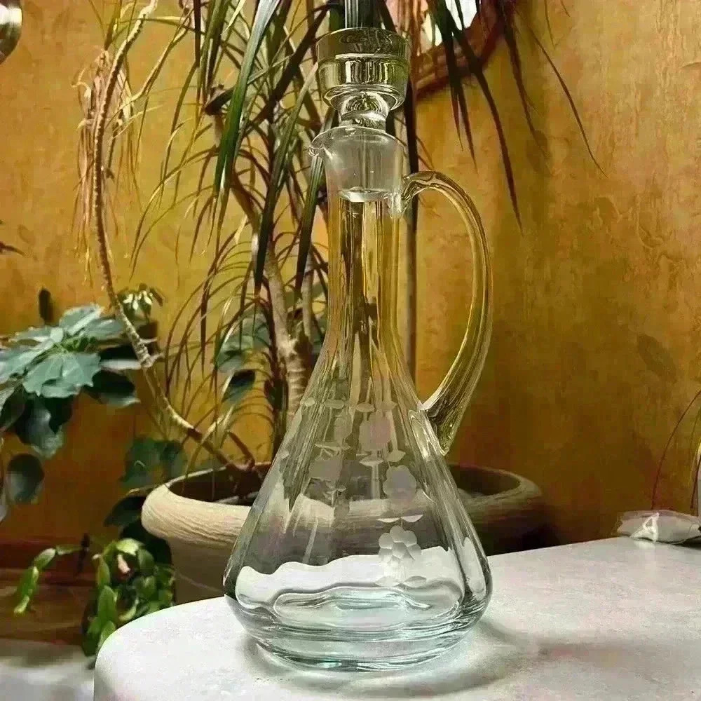Colony Romania Floral Etched Crystal Glass Decanter 13”